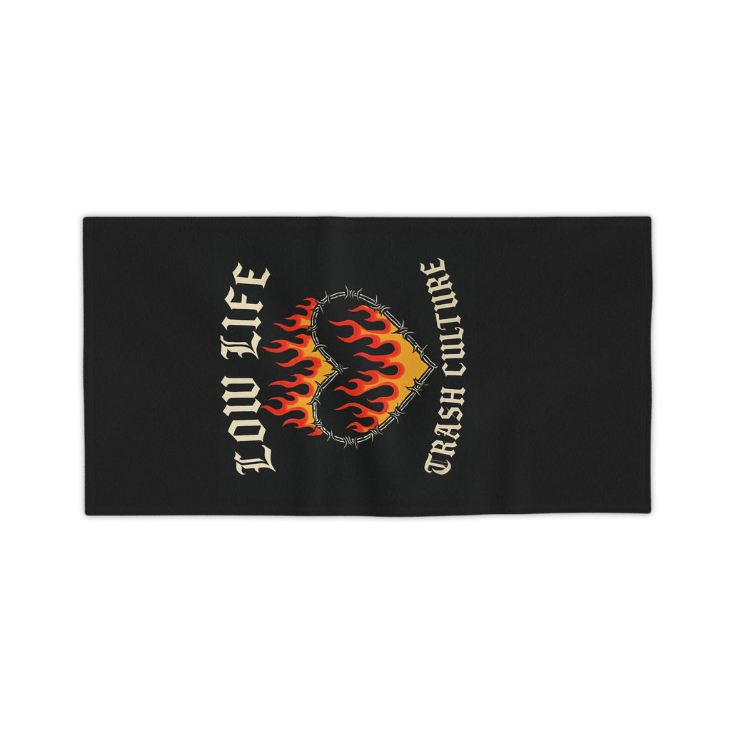 Flaming Heart 'Low Life Trash Culture' Beach Towel – Edgy Gothic Summer Towel