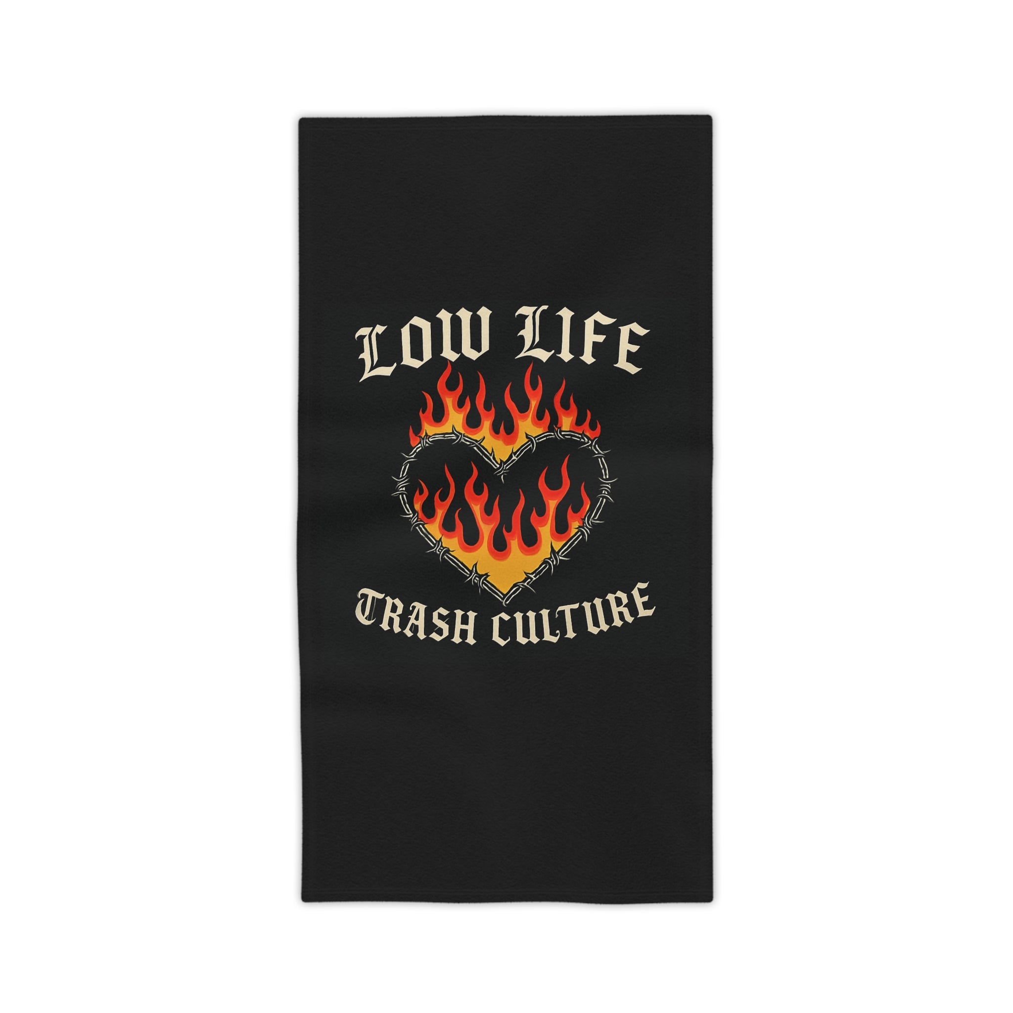 Flaming Heart 'Low Life Trash Culture' Beach Towel – Edgy Gothic Summer Towel