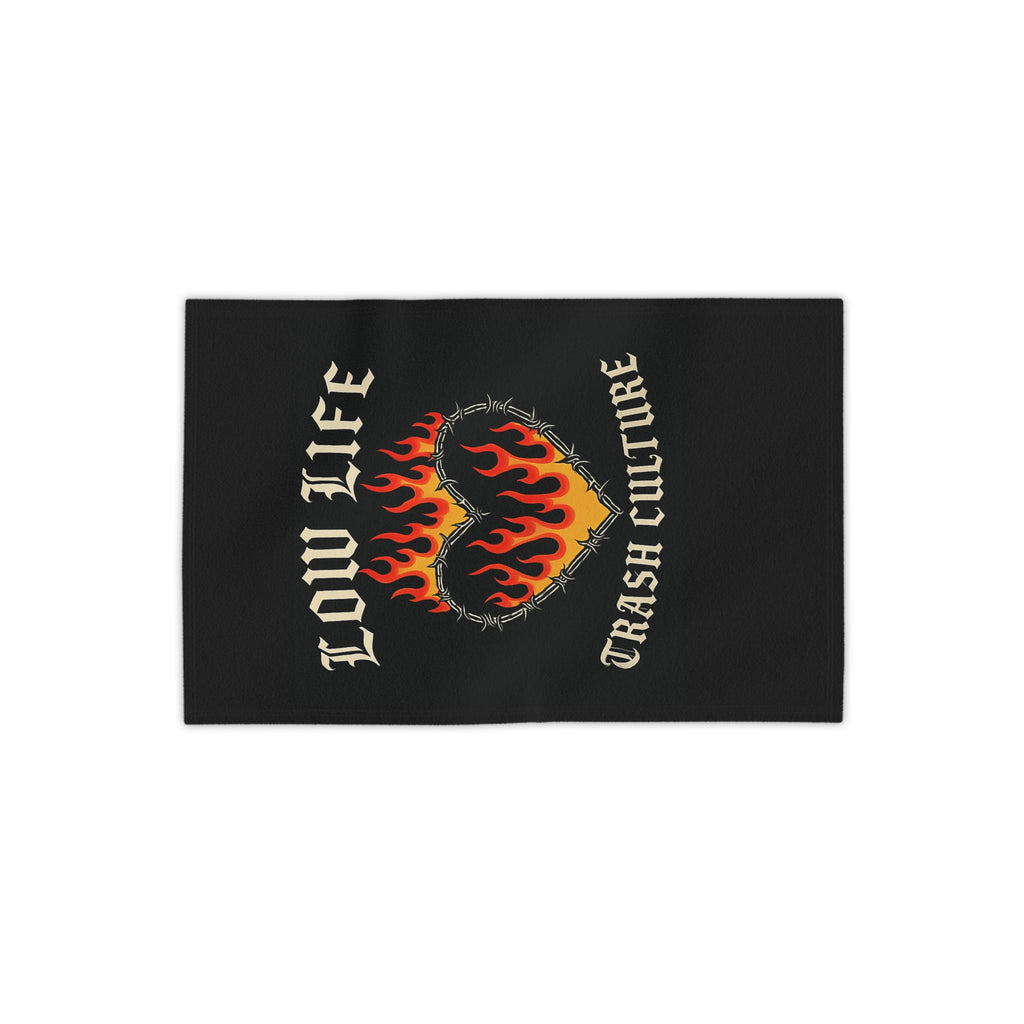 Flaming Heart 'Low Life Trash Culture' Beach Towel – Edgy Gothic Summer Towel