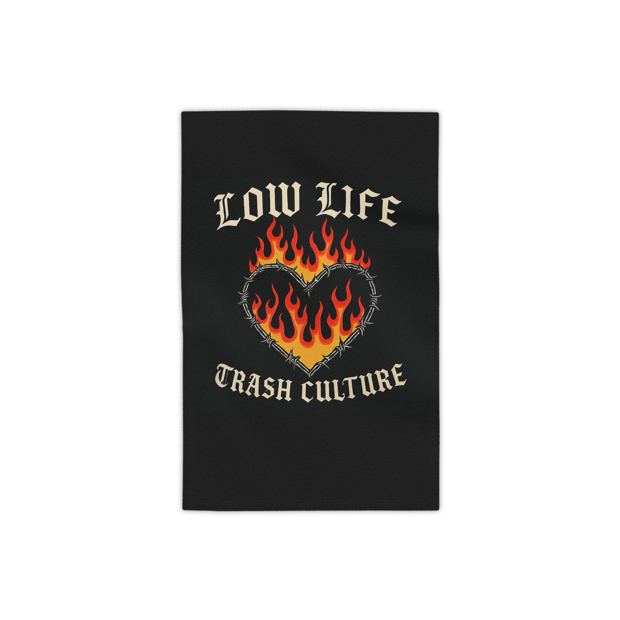 Flaming Heart 'Low Life Trash Culture' Beach Towel – Edgy Gothic Summer Towel