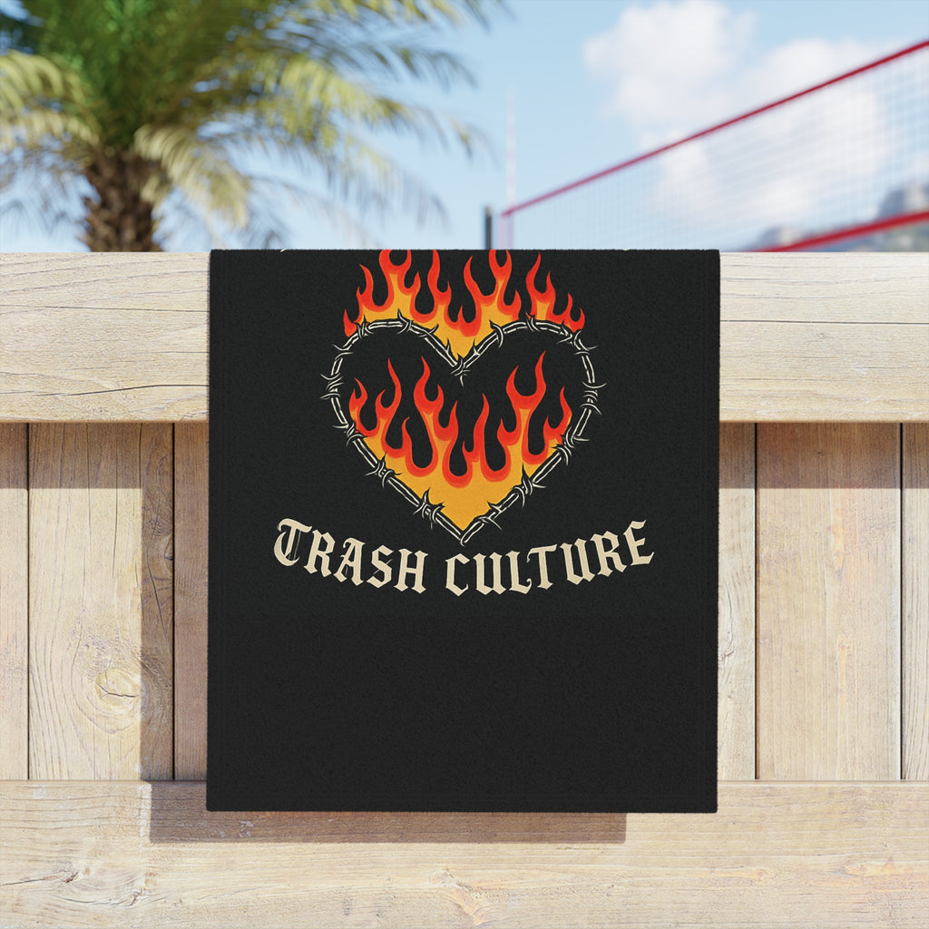 Flaming Heart 'Low Life Trash Culture' Beach Towel – Edgy Gothic Summer Towel